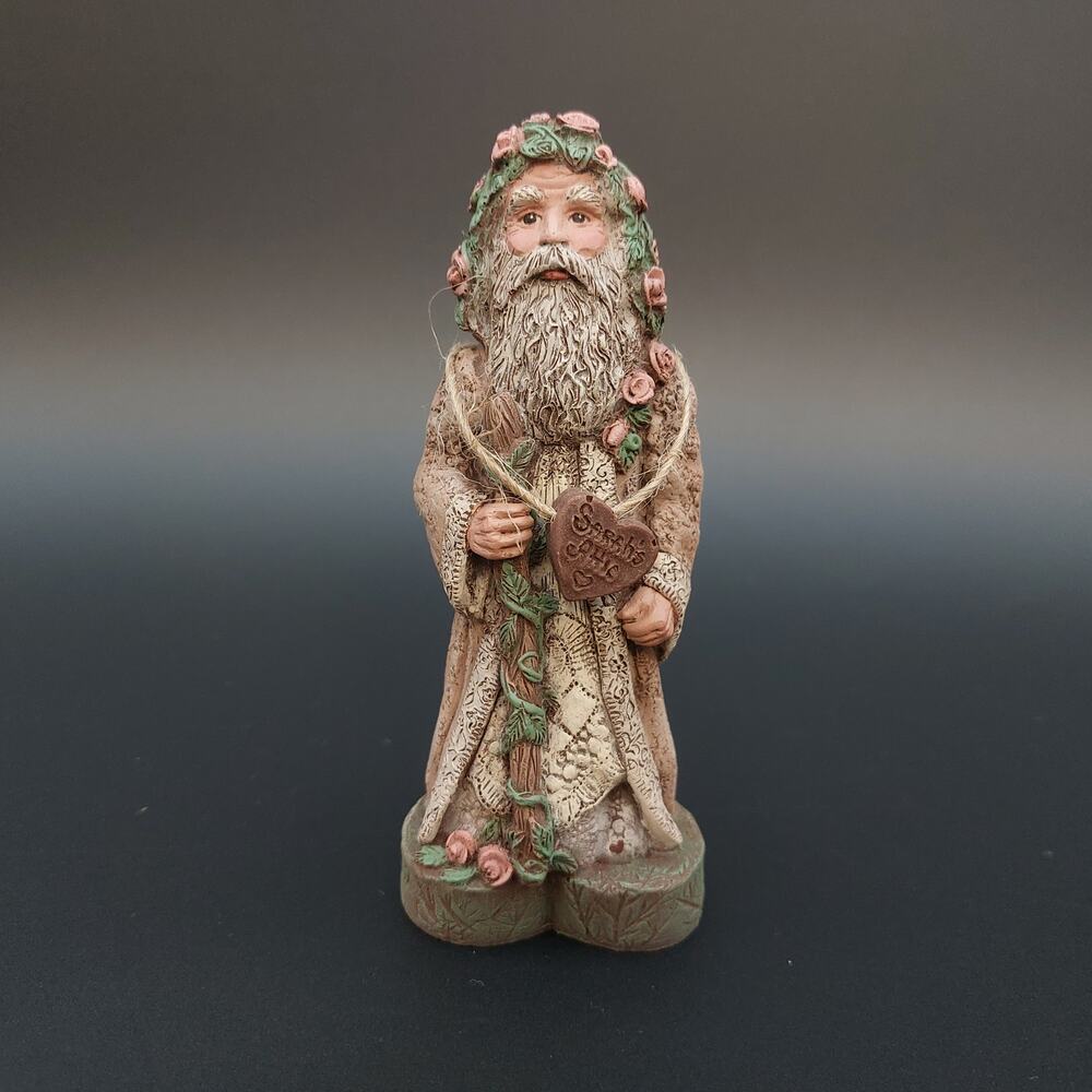 Vintage Sarahs Attic Springtime Santa Figurine 4.5" Wildflower Crown St Nick